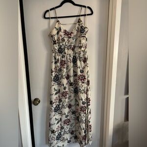 LOFT Cream Floral Maxi Dress with Red and Navy Accents